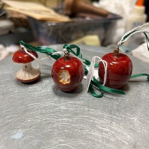 Set of 3 Handmade Ceramic Mini Apple Christmas Ornaments